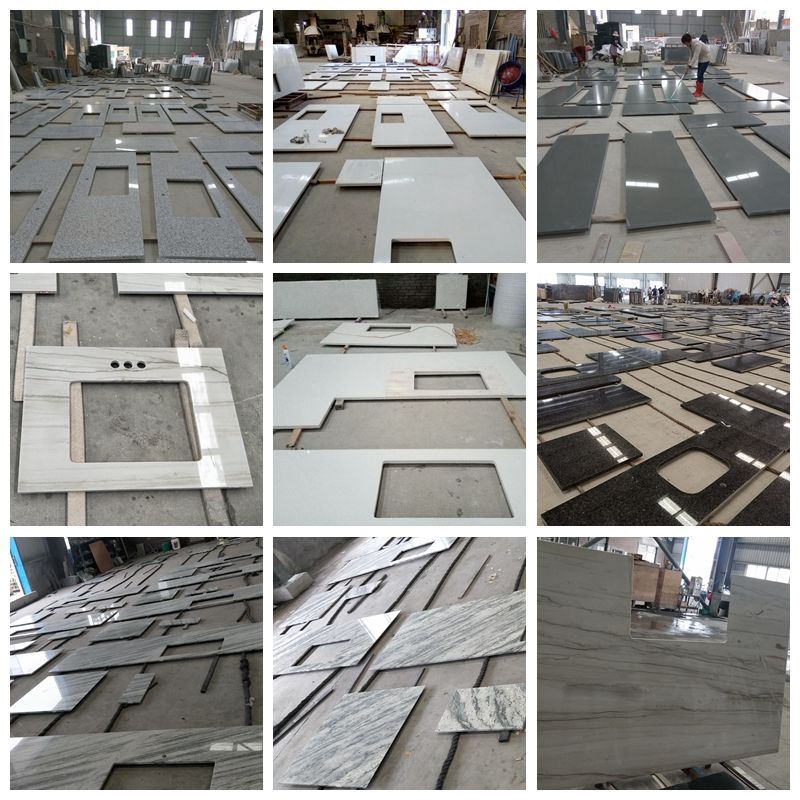 Granite monument components arranged for inspection Granite monument components arranged for inspection