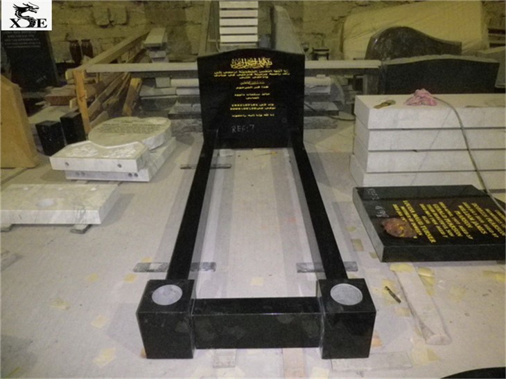 black granite etched headstones