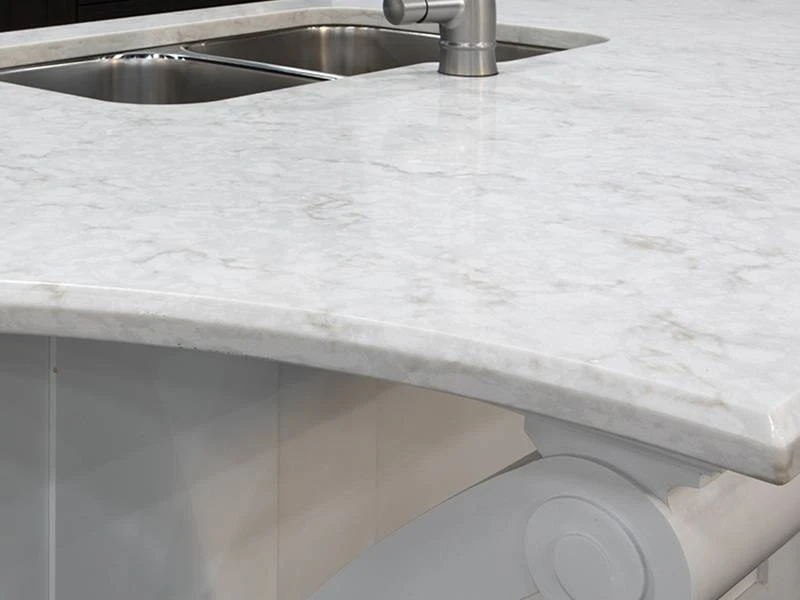 Light quartz countertop with finished edge and sink opening Light quartz countertop with finished edge and sink opening