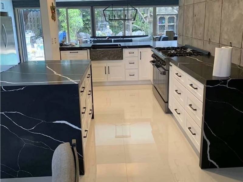 black quartz countertops with white veining Factory