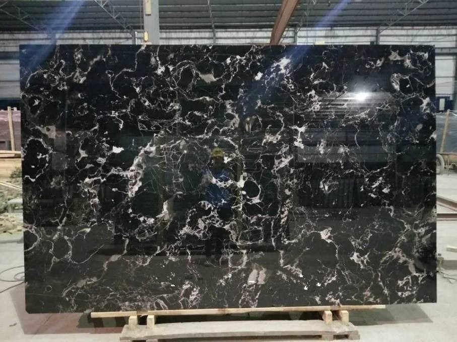 excellent black ice flower marble slabs supplier